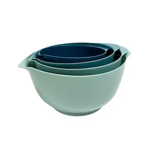 Nested 4-Piece Plastic Blue Mixing Bowl Set with Non-Slip Base
