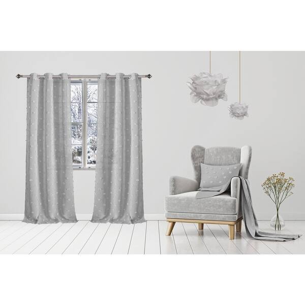Dainty Home Silver Polka Dot Grommet Sheer Curtain - 38 in. W x 84 in. L (Set of 2)