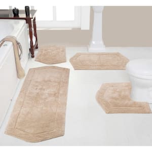 Waterford Collection 100% Cotton Tufted Bath Rug, 4-Pcs Set with Contour, Linen
