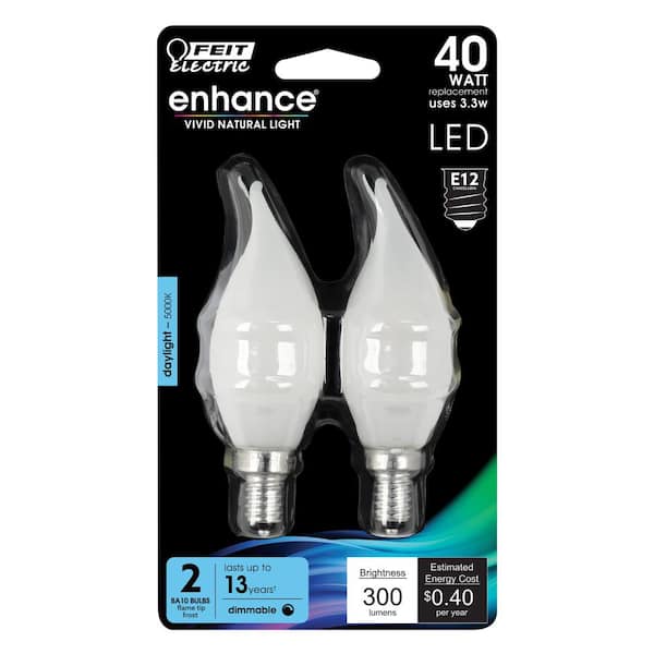 Feit Electric 40-Watt Equivalent CA10 Dimmable Candelabra Clear Glass Vintage Edison LED Light Bulb with Filament Daylight (48-Pack)