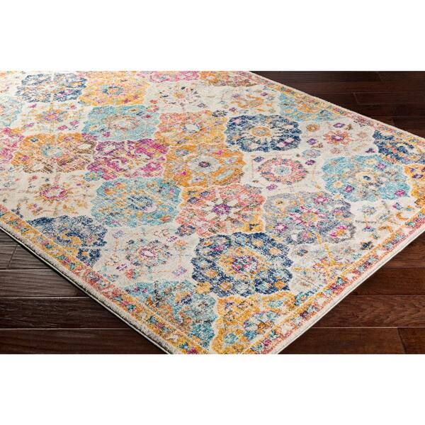 2’ x 3’ Ivory and Magenta Tribal Pattern Scatter Rug