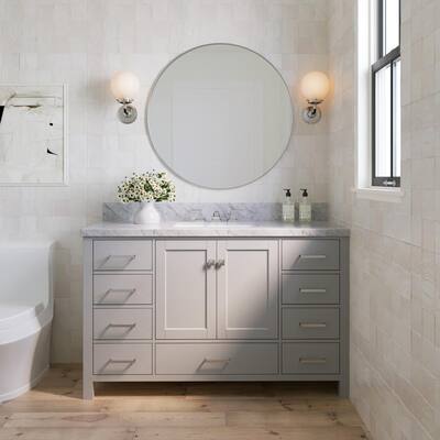 Cambridge 55 in. Bath Vanity in Grey with Marble Vanity Top in Carrara White with White Basin