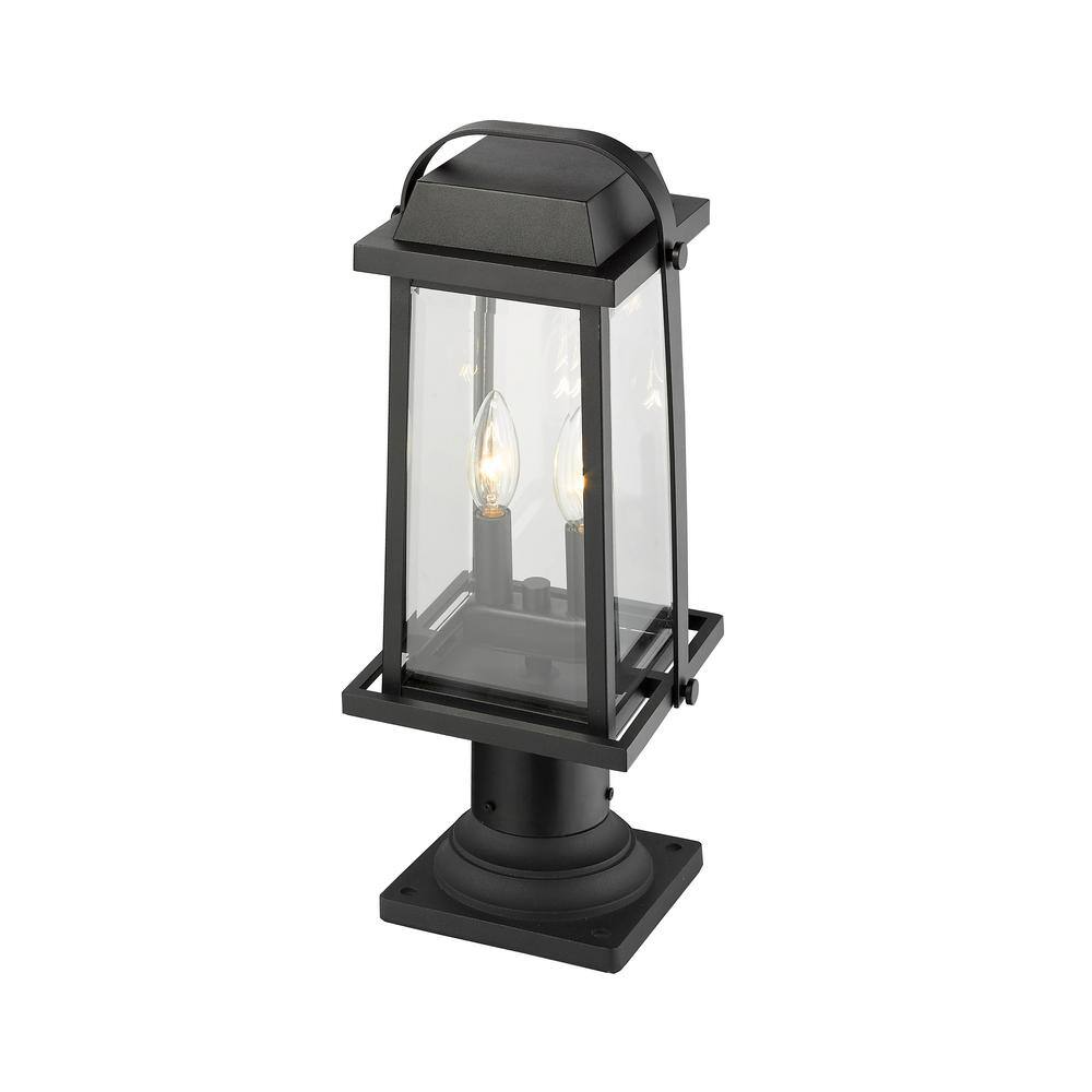 Millworks Black 19" Outdoor Pier Mount Lantern with Glass Panels