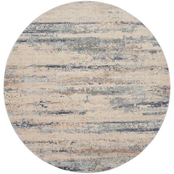 Nourison Rustic Textures Beige/Grey 8 ft. x 8 ft. Abstract Contemporary Round Area Rug