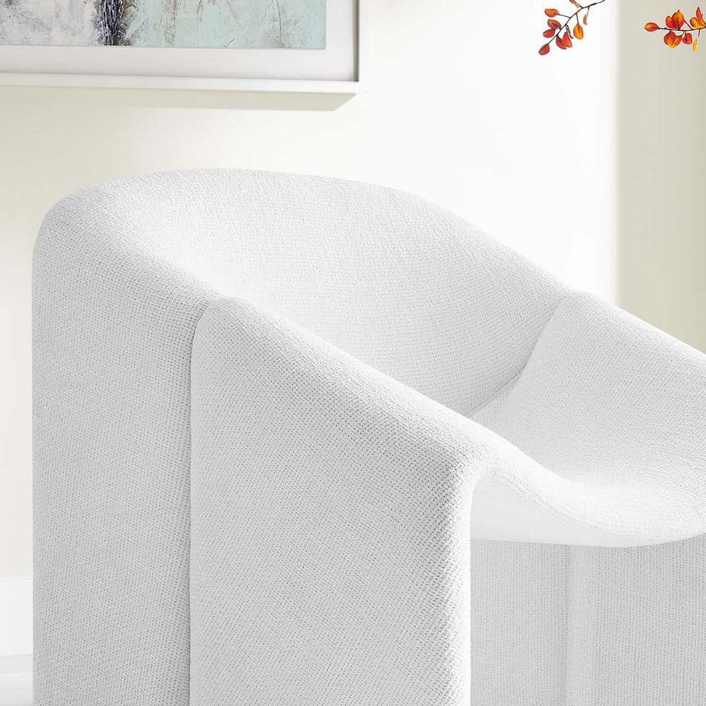 Frost White Faux Leather Barrel Accent Chair with Metal Frame