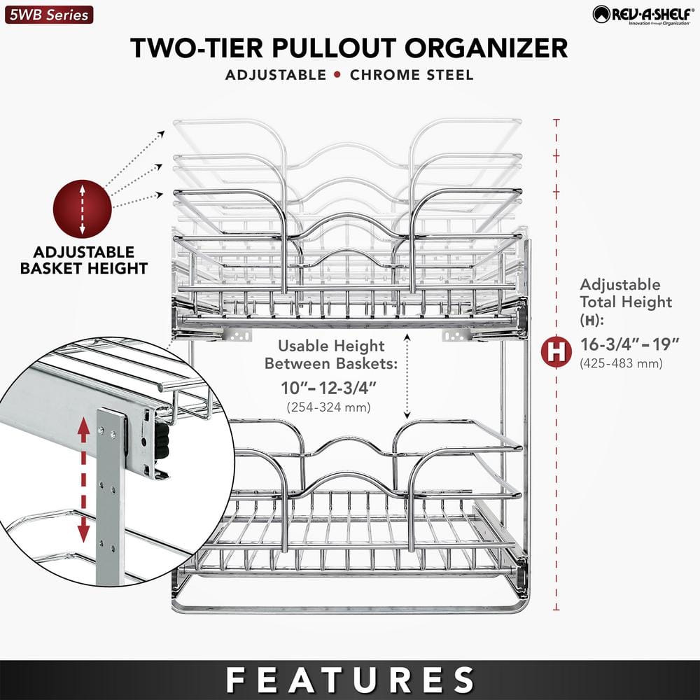 Chrome 2-Tier Wire Pullout Kitchen Cabinet Organizer