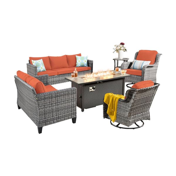 XIZZI Muse 6-Pieces Wicker Outdoor Patio 54 in. Rectangular Fire