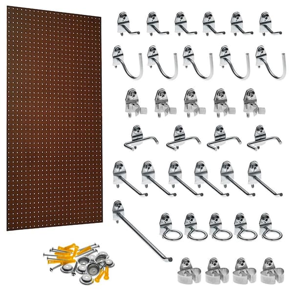 Triton Products 24 in. x 48 in. Heavy Duty Brown Pegboard Wall Organizer Kit with 36 Hooks