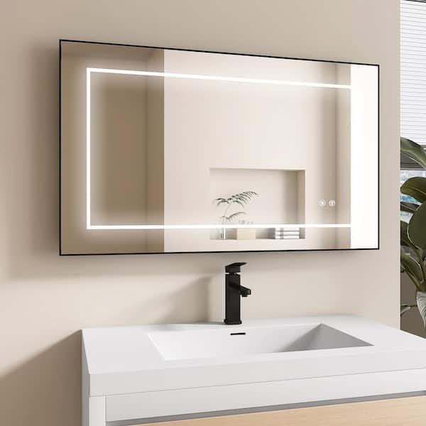 40 in. W x 24 in. H Large Rectangular Black Framed Dimmable LED Anti-Fog Memory Wall Mount Bathroom Vanity Mirror