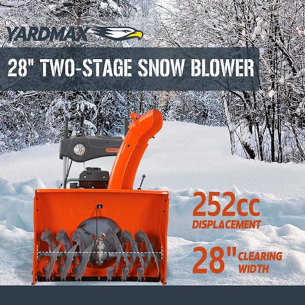 28 in. 252 cc Two-stage Self-propelled Gas Snow Blower with Push-button Electric Start and Headlight