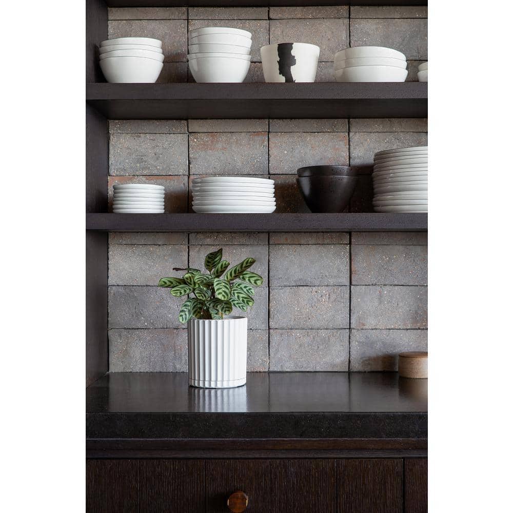 White 6" Plastic-Stone Composite Fluted Planter
