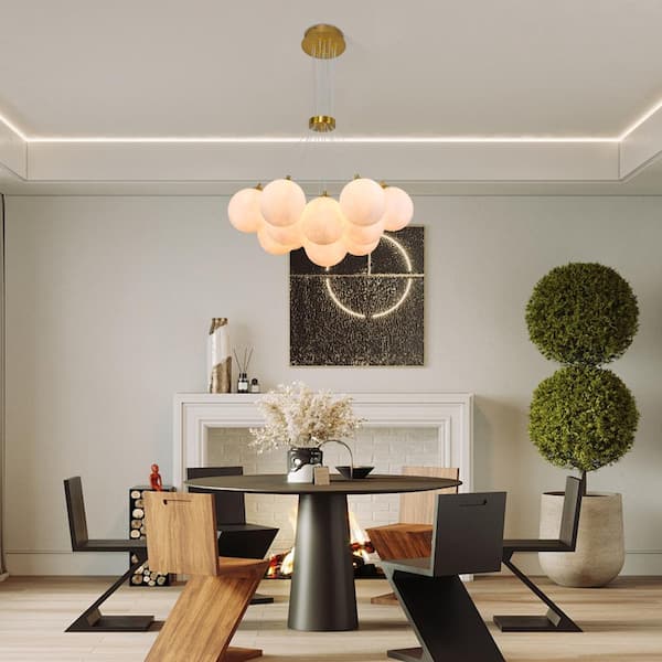 PAKOKULA Modern 25.6 in 13-Light Gold Bubble Chandelier with White