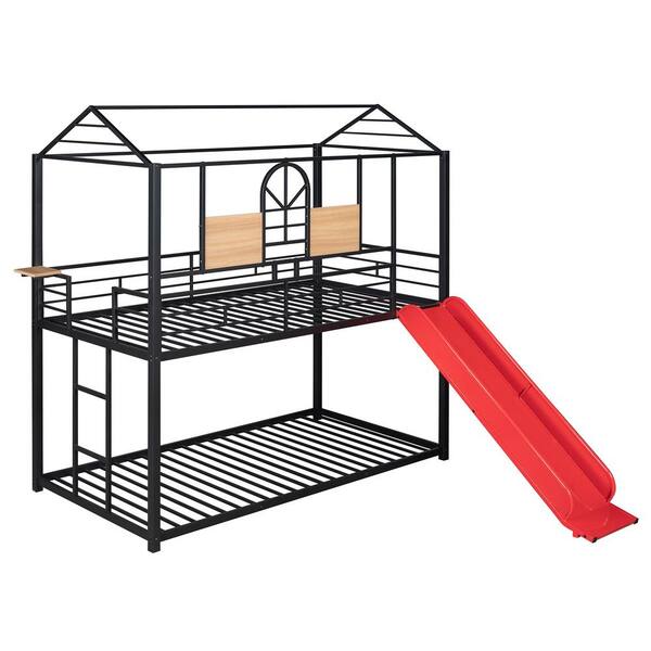 duffy&mayメイページ Harper & Bright Designs Red Twin over Twin Metal House Bunk