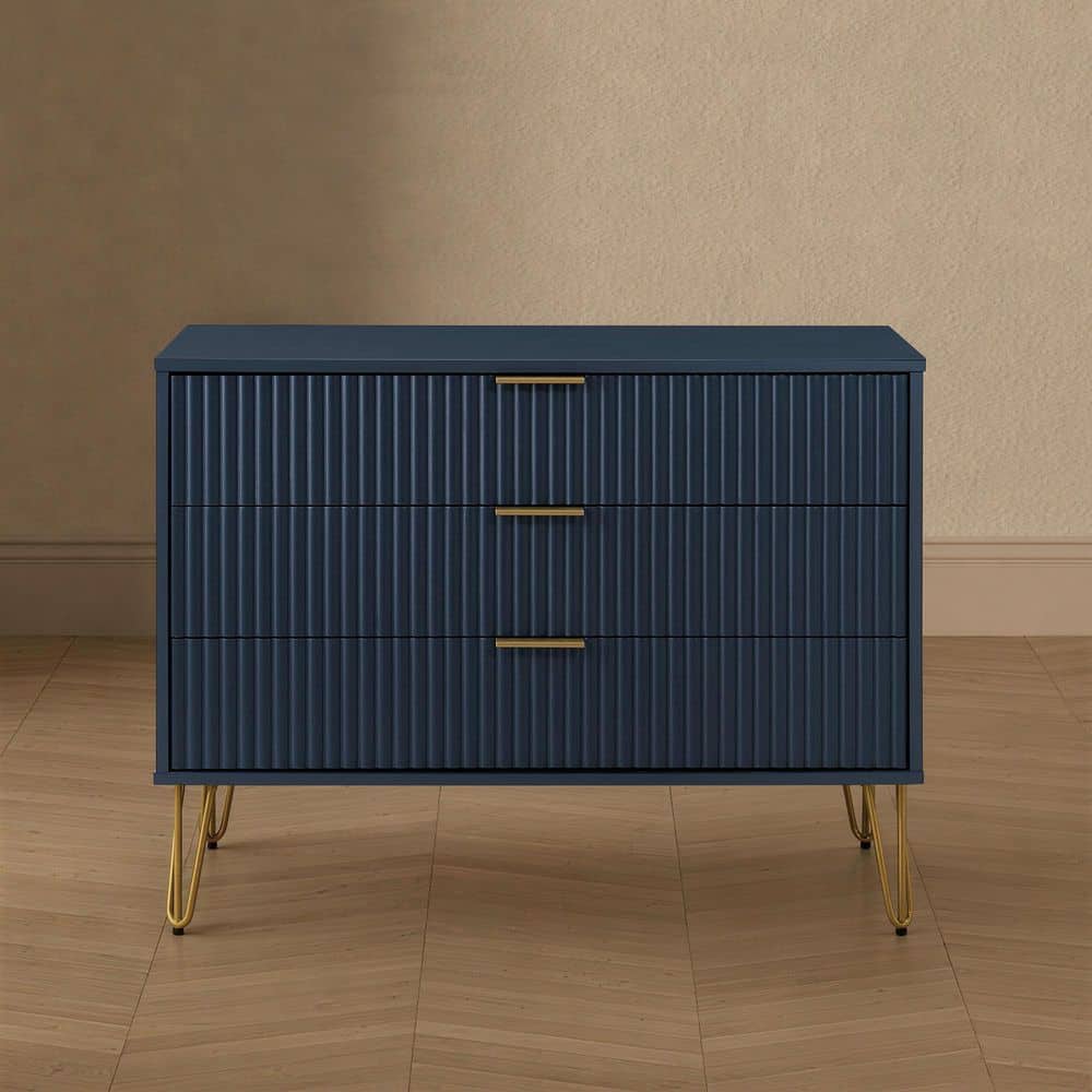 DUMBO Modern Midnight Blue 3-Drawer 35.19 in. Dresser with SNAP Assembly - Tool-Free, Effortless Setup