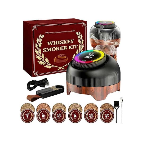 Kit Black Wood Electric Cocktail Smoker Kit with LED Timer Ring for Whiskey Bourbon Old Fashioned Drinks