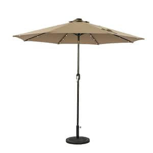 9 ft. Aluminum Brown Outdoor Solar Led Tiltable Patio Umbrella Market Umbrella With Crank Lifter
