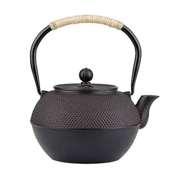 Japanese Series 40.6-Cup Black Hobnail Style Cast Iron Stovetop Compatible Teapot with Infuser and Enameled Interior
