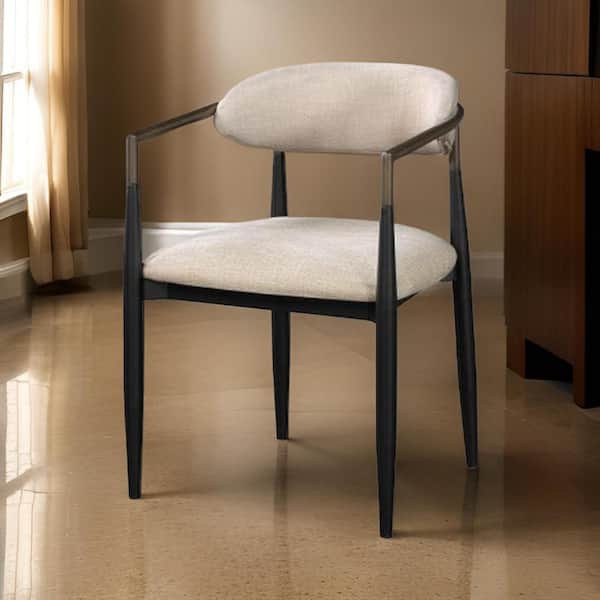 Beige and Black Fabric Metal Frame Dining Chair (Set of 2)