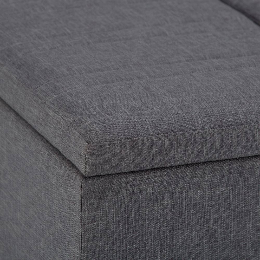Slate Gray Linen-Look Dual Compartment Flip-Up Ottoman