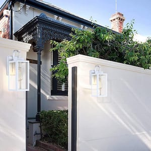 13 in.1-Light Matte White Hardwired Outdoor Wall Lantern Modern Sconce with Clear Glass(2-Pack)