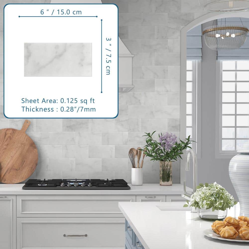 Carrara White Marble Peel and Stick Subway Tile Sheets