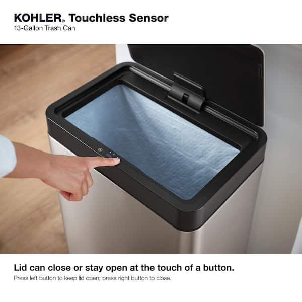  Kohler 13 Gallon Hands-Free Kitchen Step, Trash Can with Foot  Pedal, Quiet-Close Lid, Stainless Steel : Tools & Home Improvement