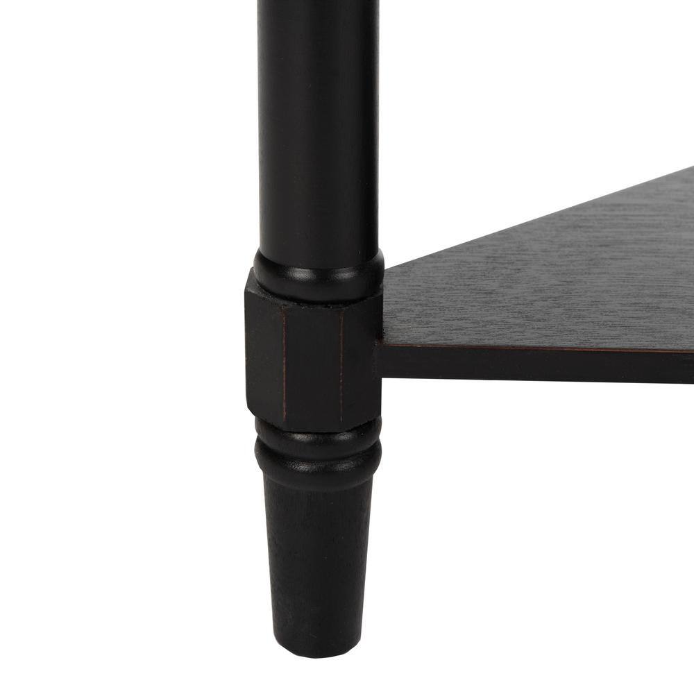 Bamboo-Inspired Triangular Pine Wood Corner Console with Drawer - Black