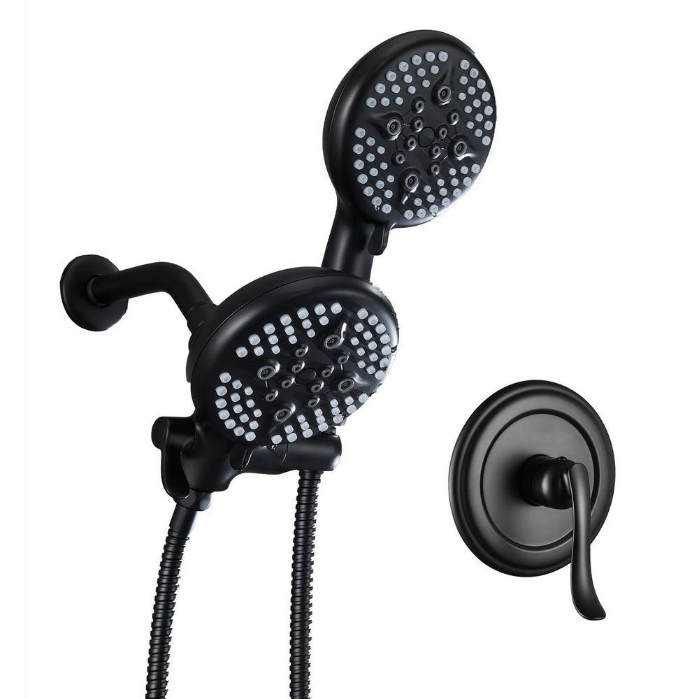 24Spray Patterns with 5 in. Wall Mount Dual Shower Heads and Handheld Shower in Matte Black