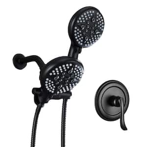 24-Spray Patterns with 5 in. Wall Mount Dual Shower Heads and Handheld Shower in Matte Black (Valve Included)