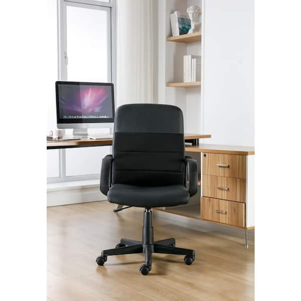 Dwell Home Inc Michael Mid-Back Faux Leather/Mesh Seat Swivel Office Chair with Black Arms and Base in Black