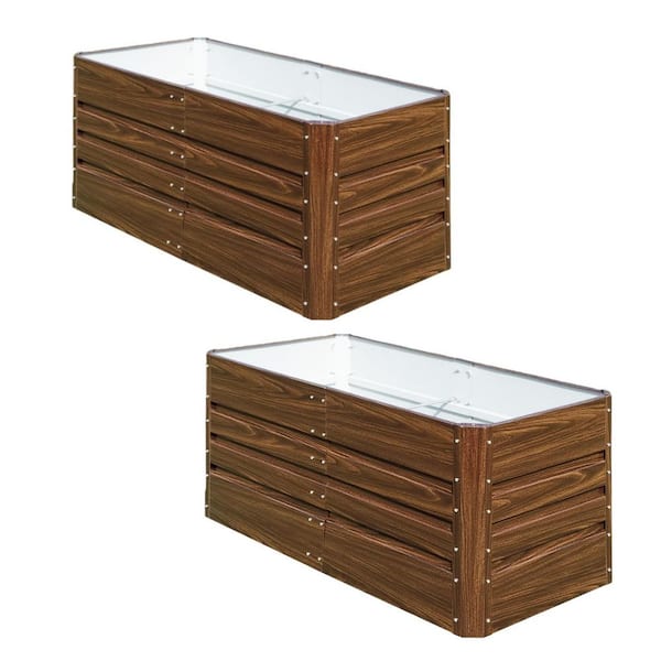 2-Piece Brown Metal Galvanized Deep Root Raised Planter Box for Plants (48 in. L x 24 in. W x 24 in. H)