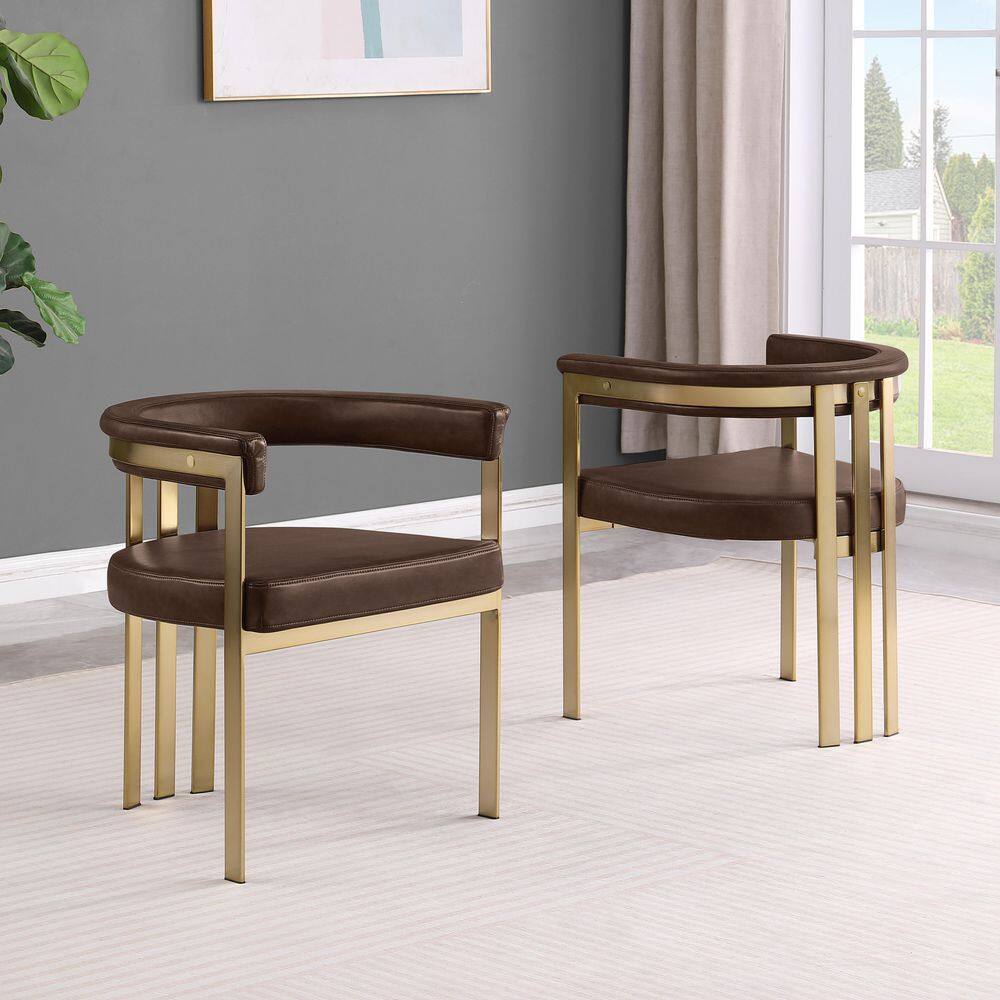 Stan Espresso Color Leath-Aire Upholstery Side Chairs Set of 2 With Brushed Gold Chrome Base price history on PriceWatchPro