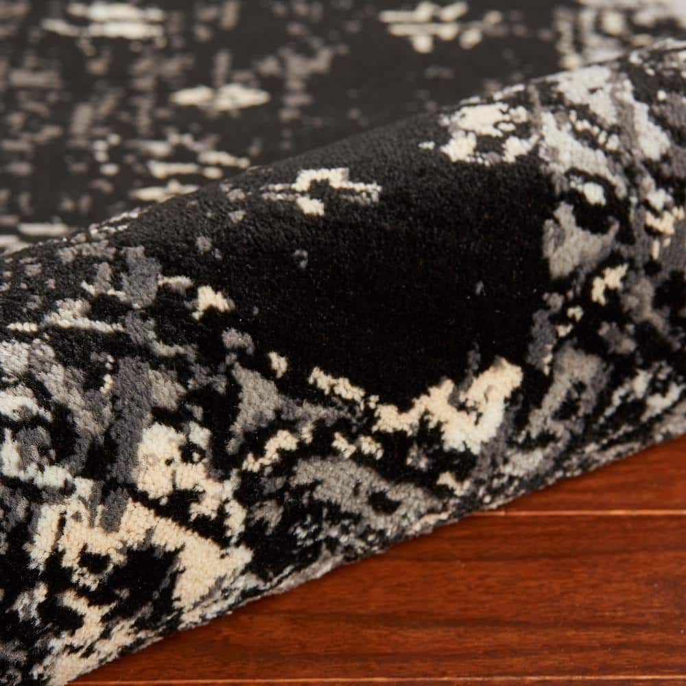 Infinity Black and Gray Oriental Synthetic Area Rug