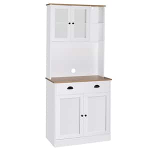 White Wood 31.5 in . W Kitchen Pantry Cabinet Storage Hutch with Adjustable Shelves, Buffet Cupboard and Microwave Stand