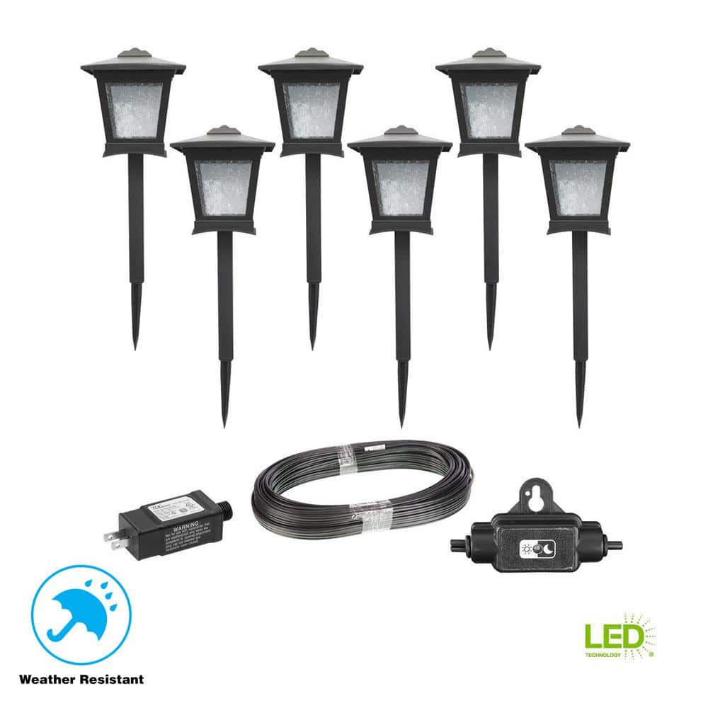 Low Voltage Black Outdoor Integrated LED Landscape Path Light 6-Pack Kit 
