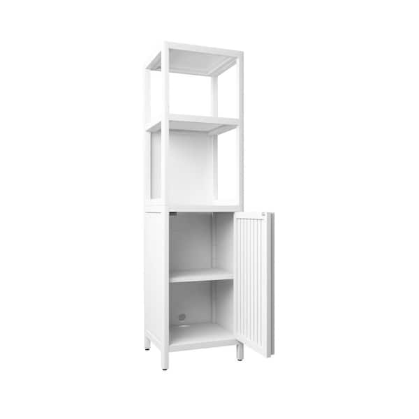 14.09 in. W x 12.99 in. D x 52 in. H White Wood Linen Cabinet with Shelve and Door for Bathroom