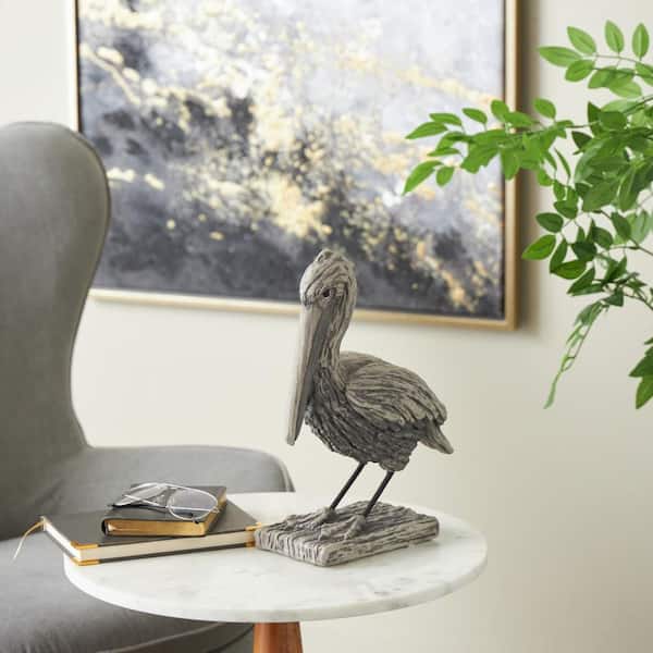 Litton Lane Gray 5 in. x 13 in. Pelican Polystone Textured Sculpture