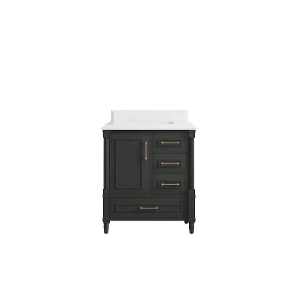 Willow Collections Hudson 30 in. Single Sink Freestanding Black Top Bath Vanity with White Qt. Top Unassembled