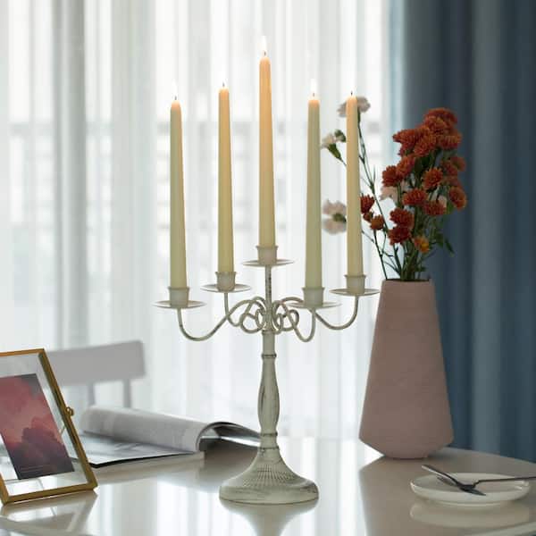 FABULAXE Antique 12 in. Distressed 5 Arm Metal Candelabra Candle