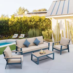 White 5-Piece Outdoor Aluminum Patio Conversation Set with Cushions and Coffee Table