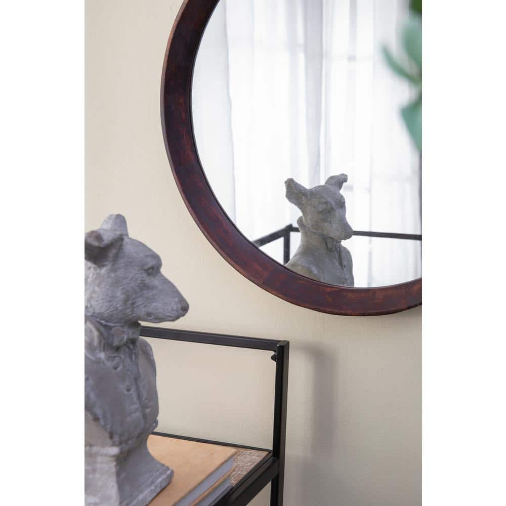 Small Round Dark Brown Mango Wood Decorative Mirror