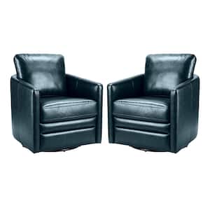 Rosario Turquoise Vegan Leather Swivel Accent Chair with Cushion (Set of 2)