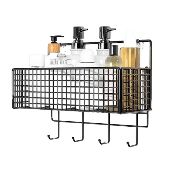 Black 3.5inx5.9in Metal Floating Shelves with Hooks, Decorative Wall Shelf for Entryway Living Room, Bathroom, Kitchen