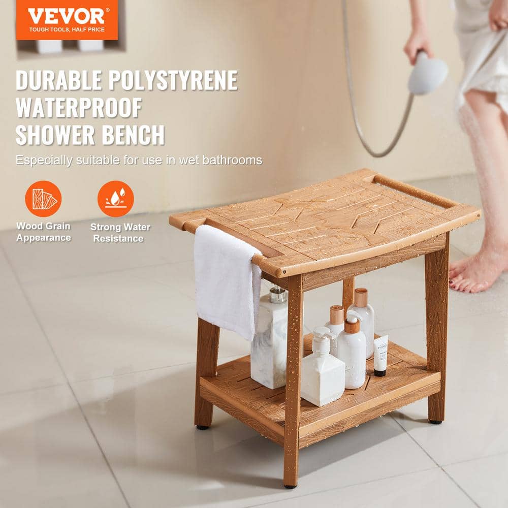 Bamboo and Wood Shower Bench with Shelf