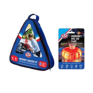 Emergency Roadside Kit - Jumper Cables, LED Emergency Puck, Warning Triangle, Carrying Case