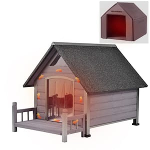 Insulated Large Dog House with Liner Inside Iron Frame - Gray