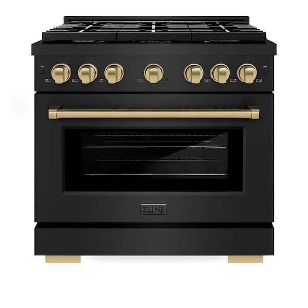 Autograph Edition 36 in. 6 Burner Freestanding Gas Range & Convection Oven in Black Stainless Steel & Champagne Bronze