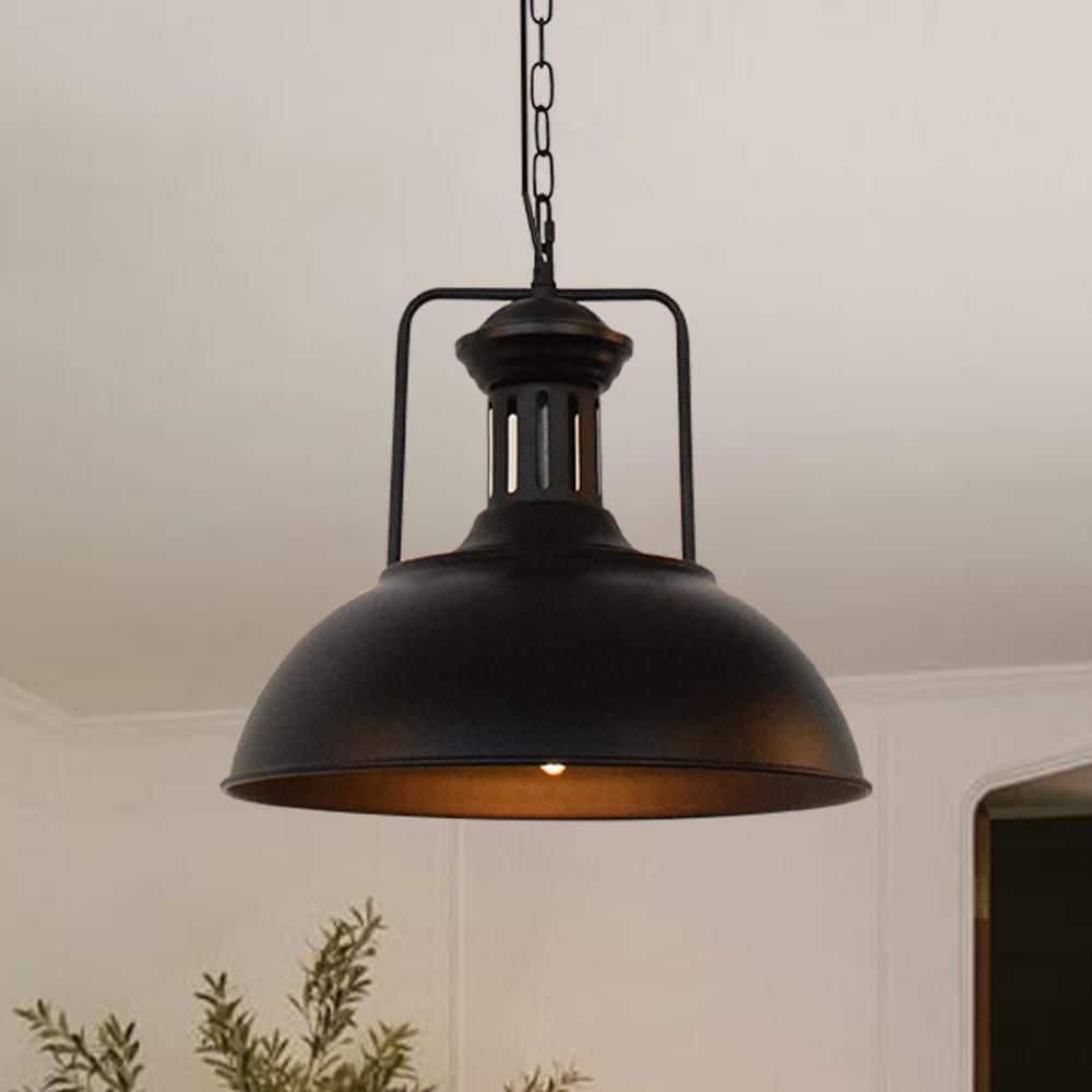 16 in. 1-Light Matte Black Farmhouse Rustic Vintage Pendant Light with Barn Dome Metal Shade price history on PriceWatchPro