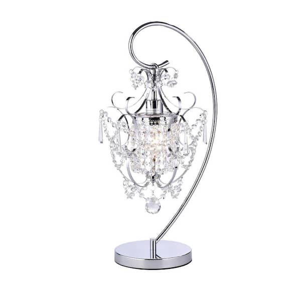 Warehouse of Tiffany Unnie 24 in. Chrome Indoor Table Lamp with Crystal Shade