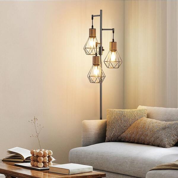 ValueLights Black LED Floor Lamp – Integrated Warm White, Modern Standing Light For Living Room (25857)